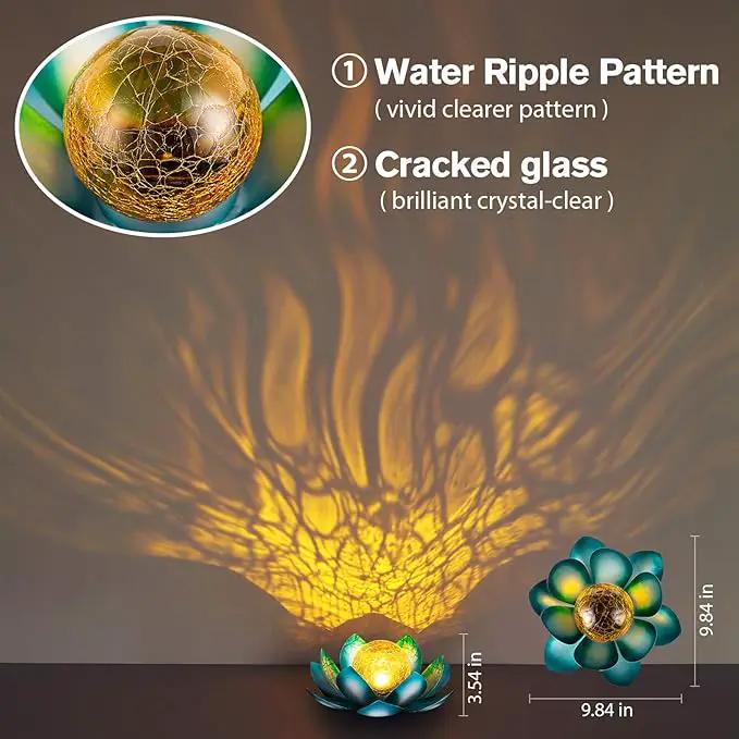 Huaxu Solar Light Outdoor Garden Decor Blue Metal Crackle Globe Glass Waterproof LED Lotus Flower Table Lamp Decorations for Patio Yard Porch Pathway Ground by GreenHaven Gardens