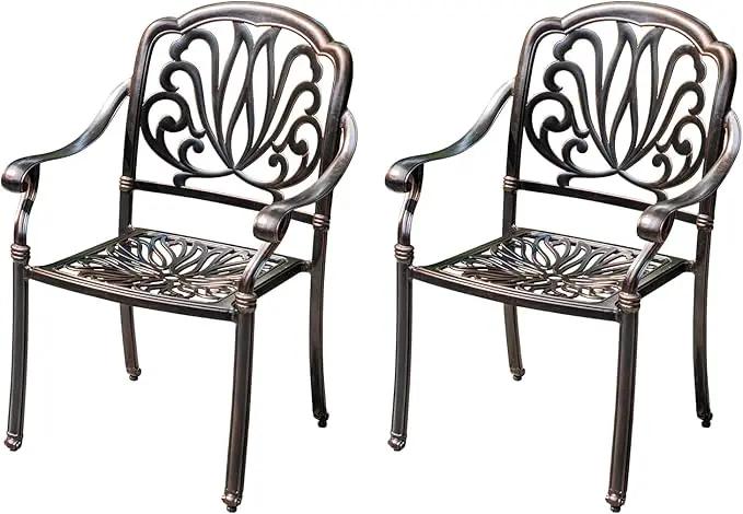 Outdoor Dining Chair Cast Aluminum Patio Chairs Set of 2 All-Weather Patio Dining Chair with Adjustable Feet for Backyard Garden (YLSB Chair) by GreenHaven Gardens