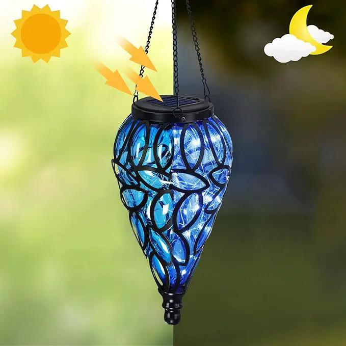 Outdoor Plastic Solar Hanging Lantern, 15 Cool White LEDs Twinkle Effect Tear-Shaped Hanging Lantern Decor Garden Decorative Solar Lights for Backyard, Patio and Lawn by GreenHaven Gardens