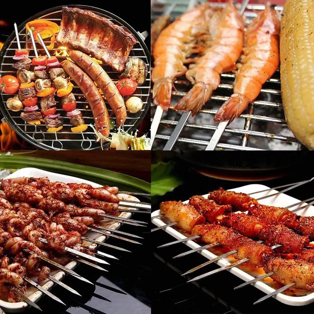 12PCS Kabob Skewers Flat Metal Stainless Steel BBQ Barbecue Skewer 14" Anti-Roll Heavy Duty Shish Kebob Sticks Wide Reusable Grilling Skewers Set for Meat Shrimp Chicken Vegetable Kebab Fork Sausage… by GreenHaven Gardens