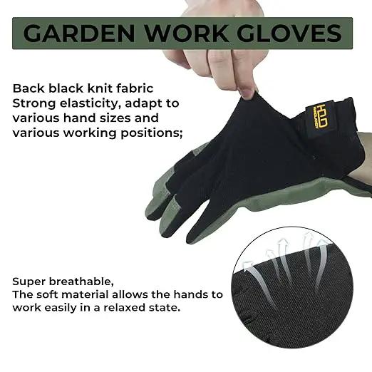 HLDD HANDLANDY Leather Gardening Gloves for Men, Utility Work Gloves for Gardening, Yardwork, Construction, Mechanics with Reinforced Palm, Green M by GreenHaven Gardens