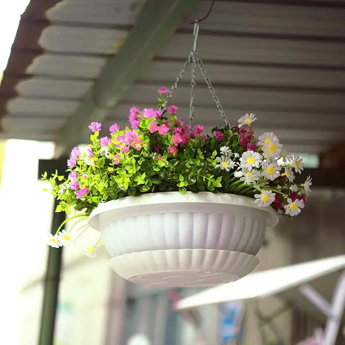 summer flower 12.59" Large Hanging Planters with Drainage Hole&Tray, Hanging Flower Pots Plastic Plant Hanger Holders Hanging Basket for Indoor Outdoor Home Garden Herb Succulent (Pack 3) by GreenHaven Gardens