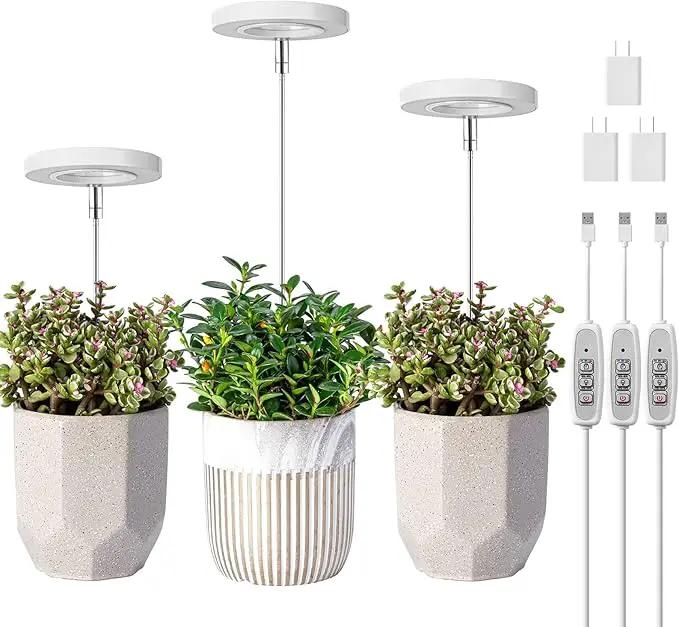 LORDEM Grow Light, Full Spectrum LED Plant Light for Indoor Plants, Height Adjustable Growing Lamp with Auto On/Off Timer 4/8/12H, 4 Dimmable Brightness, Ideal for Small Plants, 3 Packs by GreenHaven Gardens