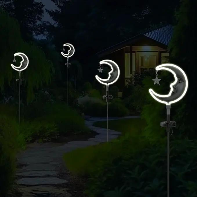 Solar Outdoor Garden Lights - Outdoor Decor Butterfly Neon Lamp Patio Path Decor(2 Pack) (Silver Moon) by GreenHaven Gardens