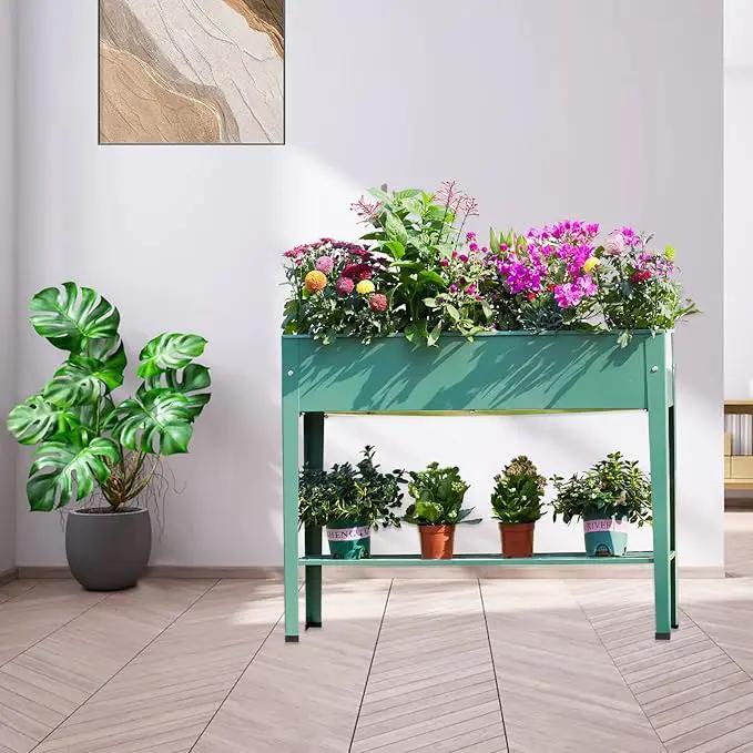 Raised Garden Bed, Elevated Planter Green Metal Plant Box with Legs Standing Garden Stand Drainage Holes Green (Green 40" L x 11" W x 31" H) by GreenHaven Gardens