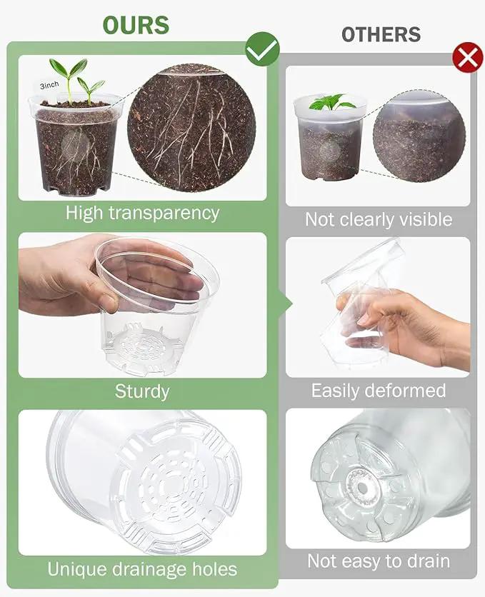 homenote Clear Nursery Pots for Plants,3 Inch Plant Pot for Planting with Humidity Domes Plastic Seedling with Drainage Holes Seed Starter Flower High Transparency (30 Pack) by GreenHaven Gardens