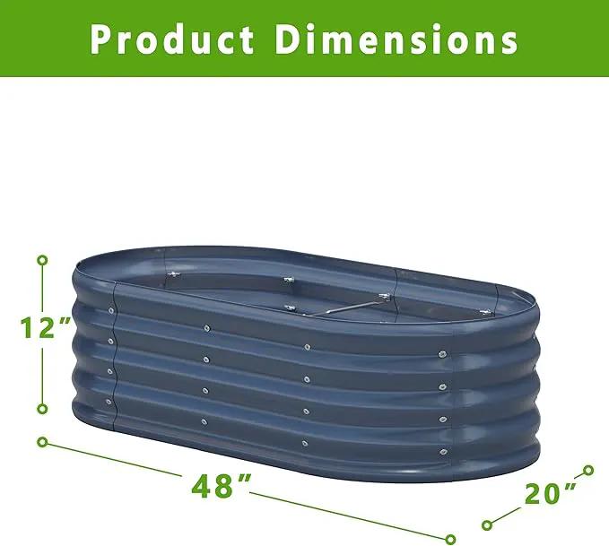 KFN 2PCS 4x1.8x1FT Galvanized Raised Garden Bed,Raised Garden Bed Kit-Oval Metal Vegetable Box,Large Planter Flower Boxes Outdoor,Planting for Vegetables,Flower,Herb,Grey,0.7mm by GreenHaven Gardens