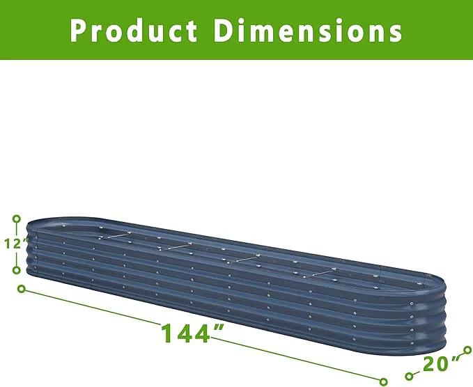 KFN 12x1.8x1FT Galvanized Raised Garden Bed,Raised Garden Bed Kit-Oval Metal Vegetable Box,Large Planter Flower Boxes Outdoor,Planting for Vegetables,Flower,Herb,Grey,0.7mm by GreenHaven Gardens