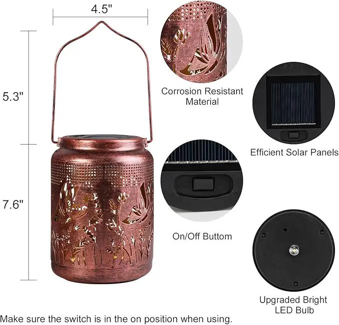 pearlstar Solar Lanterns Outdoor Waterproof Hanging Solar Lights Metal Butterfly Gifts for Women Mom Grandma Decor for Garden Yard Patio Balcony Path by GreenHaven Gardens