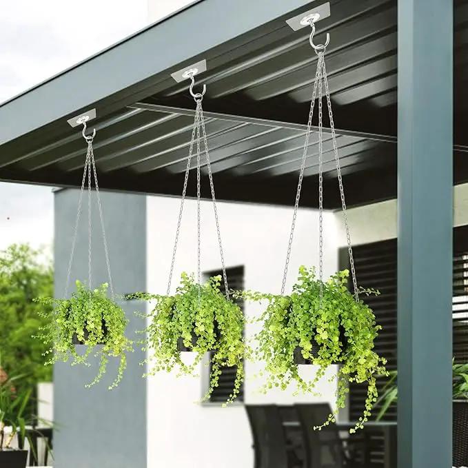 Adhesive Ceiling Hooks，10 Pack No Drill Ceiling Hanging Hook for Hanging Plants Lanterns,Wind Chimes Stainless Steel Outdoor Adhesive Hooks by GreenHaven Gardens