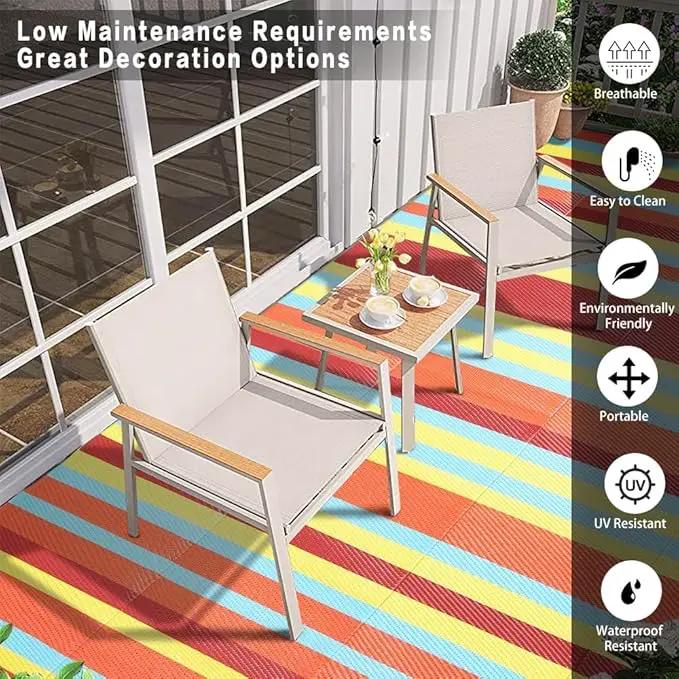 Outdoor Waterproof Rug 6'x9' Plastic Straw Rugs Washable Reversible Floor Mat Rainbow Stripe Carpet for Camping RV Deck Entryance Porch Picnic Balcony Beach Backyard by GreenHaven Gardens