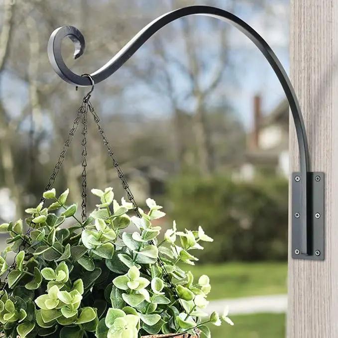 Heavy Duty Plant Hanger Bracket (22"/Black) Outdoor Hand-Forged Hanging Plant Bracket Durable and Stable Bird Feeder Hanger by GreenHaven Gardens