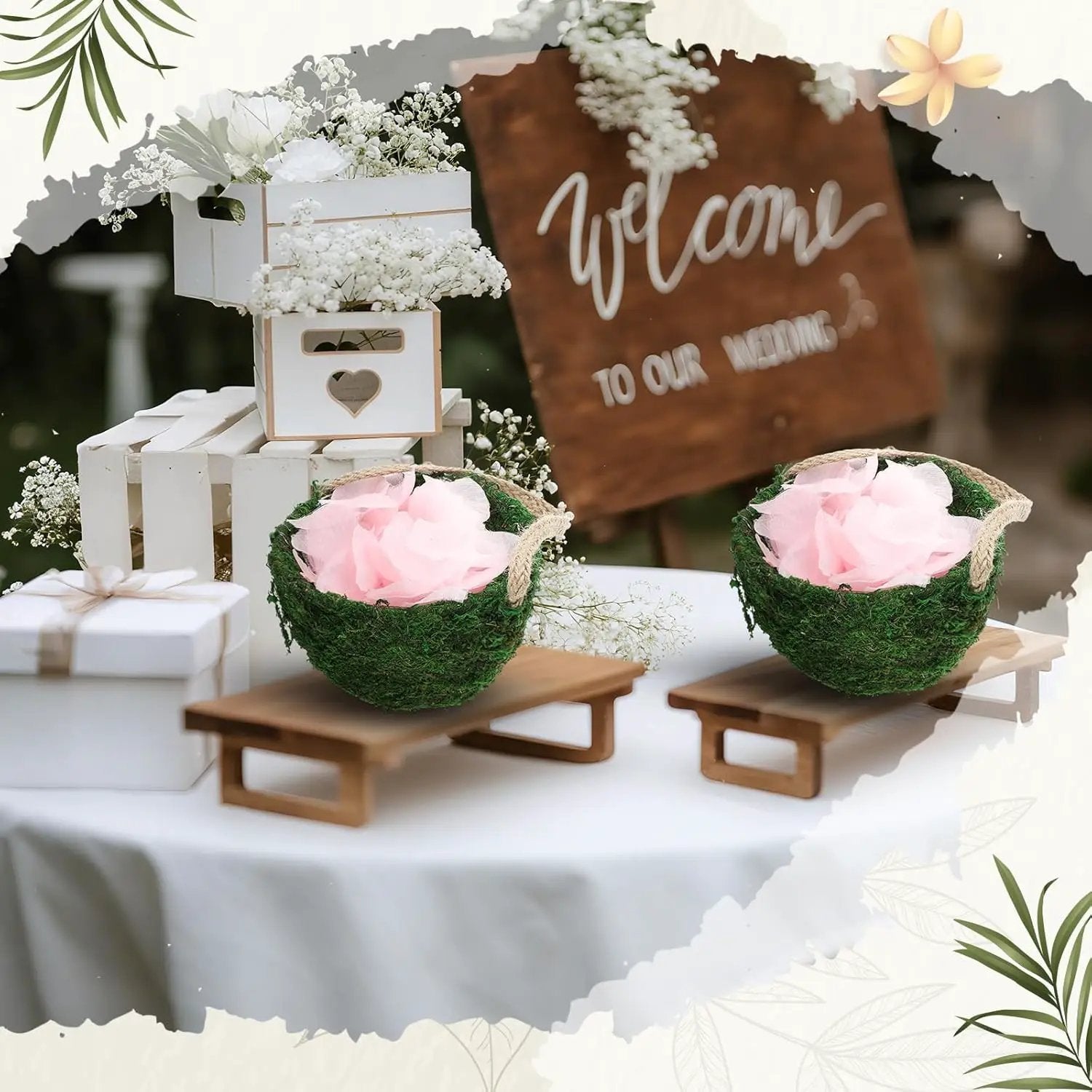 Leinuosen 2 Pcs Wedding Flower Baskets, Moss Style Small Baskets with Handles for Gifts Wedding Floral Decoration Flowers Petal Candy Storage and Home Decoration by GreenHaven Gardens