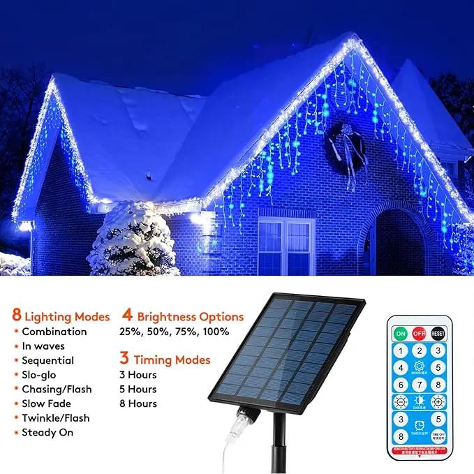 Solar Christmas Lights Outdoor Waterproof Christmas Decorations Curtain Lights 320LED 29.5ft 60 Drops, Solar Powered Rechargeable Fairy Lights for Party, Wedding, Home Decorations(Blue) by GreenHaven Gardens