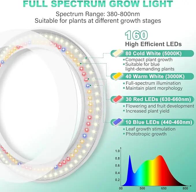 LORDEM 10" Grow Light for Indoor Plants, Full Spectrum Plant Lamp with160 LEDs, 4H/8H/12H Timer, 10 Dimmable Levels, 3 Spectrum Modes, Height Adjustable 61", Ideal for Large Tall Plants, Pack of 2 by GreenHaven Gardens