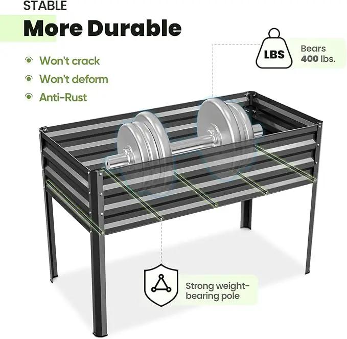 KING BIRD Large Raised Garden Bed with Cover Galvanized Elevated Planter Box with Legs 48×24×56 in for Backyard, Patio, Balcony, 400lb Capacity, Dark Grey by GreenHaven Gardens