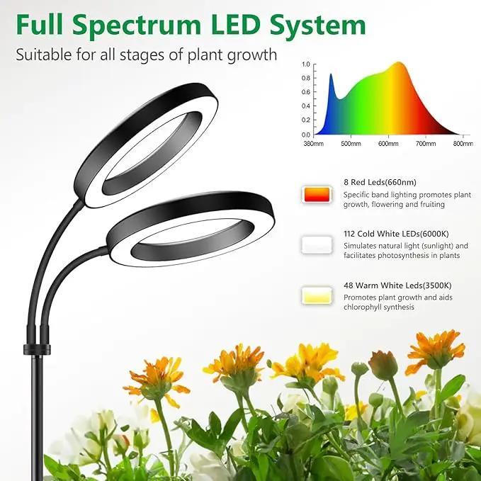 Large Plant Light for Indoor Plants, 2 Head Full Spectrum Grow Light with 68" Adjustable Stand for Growing Large Tall Plants, Black Halo Floor LED Grow Lamp with 16 Hour Timer by GreenHaven Gardens