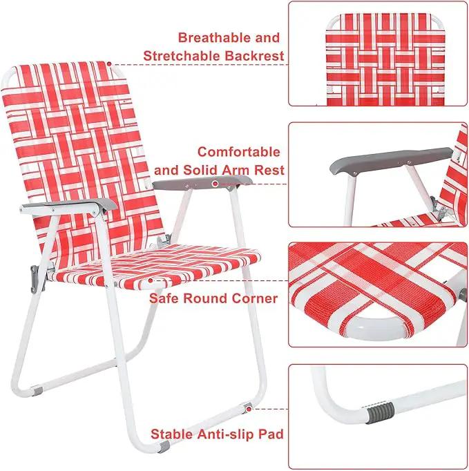 VINGLI Patio Lawn Webbed Folding Chairs Set of 4, Outdoor Beach Chair Portable Dining Chair for ir for Outdoor Yard, Garden(Red, Classic) by GreenHaven Gardens