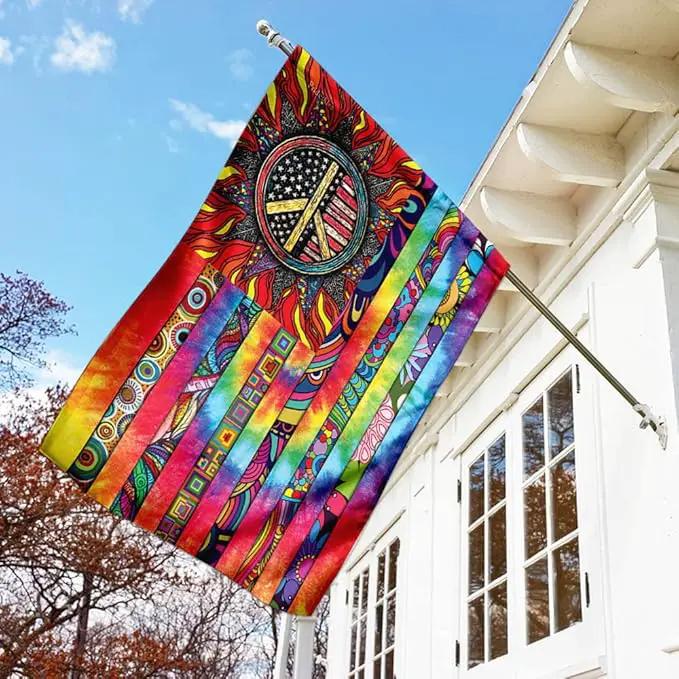 FLAGWIX Hippie Peace Flags, Summer Flag Decorations For Home, Outside, House Flag (30 x 40), Sunflower Hippie Decor House Flag, USA House Garden Flags, Premium Polyester, Decorative Outdoor Flags by GreenHaven Gardens