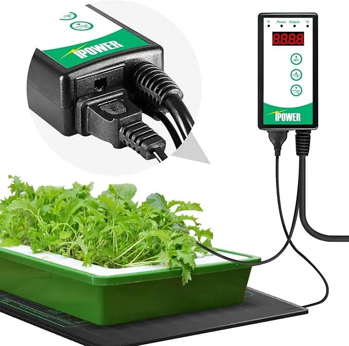 iPower 48" x 20.75" Hydroponic Seeding Warm Pad and Heat Mat Thermostat Controller Plant Starting Kit Combo by GreenHaven Gardens
