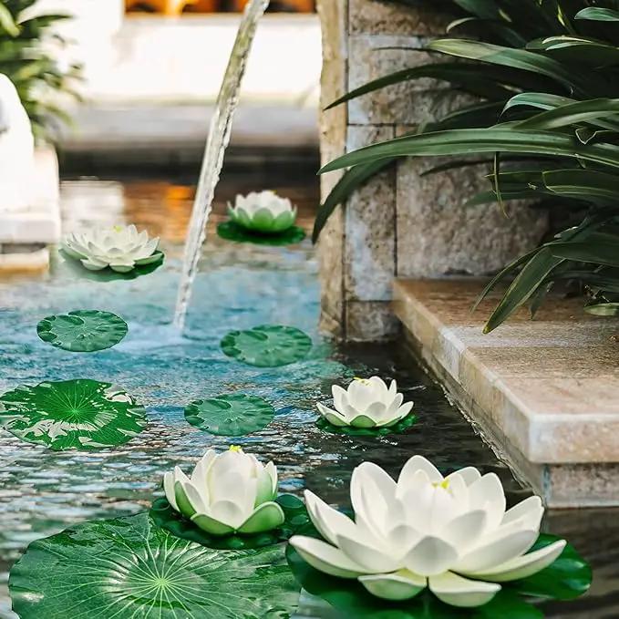 Lily Pad for Ponds, 9 PCS Artificial Lotus, Realistic Water Floating Foam Lotuses Fake Lily Pad for Home Garden Patio Pond by GreenHaven Gardens