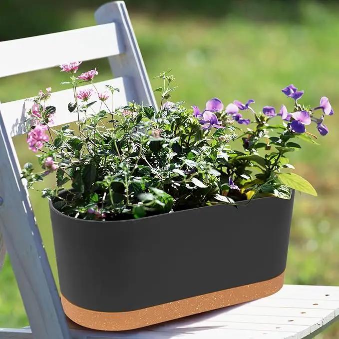 QCQHDU 16" L x 7.6" W x 7" H Window Planter Box, 2 Pack Self Watering Pots for Indoor Plants with Drainage Holes & Saucer, Outdoor Flower Pots Home Garden Modern Decor by GreenHaven Gardens