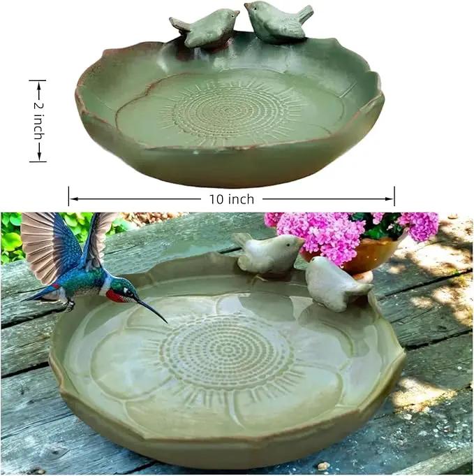Bird Bath for Outside on Ground, 10 in Ceramic Birds Bath Bowl, Handmade Ground Bird Feeders and birdbath for Outdoors for Outdoors, Garden, Tabletop, Balcony and Lawn (Big - shallow) by GreenHaven Gardens