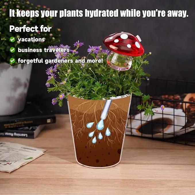 NiHome Glass Mushroom Plant Self Watering Globe Set of 3 Colors, Durable Hand-Blown Glass Bulbs Automatic Home Plant Hydration System for up to 3 Weeks, Easy Refill Design with Adjustable Flow Rate by GreenHaven Gardens