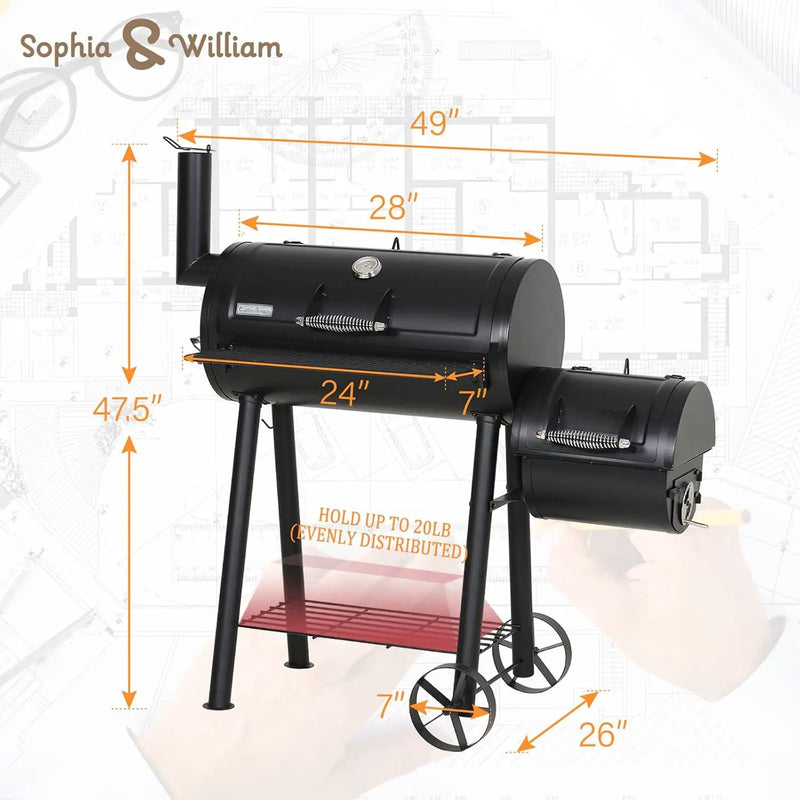 Sophia & William Charcoal Grill with Offset Smoker, 512 Square Inches Outdoor BBQ Grill Offset Charcoal Smoker for Patio, Garden, Picnics, Camping, Backyard Cooking, Black by GreenHaven Gardens