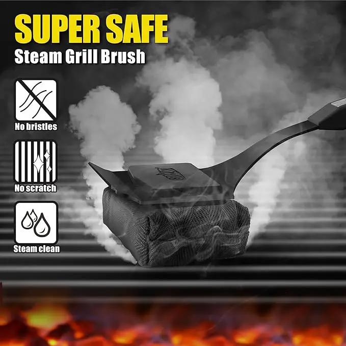 GRILLART Grill Brush Bristle Free. SteamWizards BBQ Replaceable Cleaning Head, Seamless-Fit Scraper Tools for Cast Iron/Stainless-Steel Grates Griddle, Safe Barbecue Grill Cleaner Brush-Dark Black by GreenHaven Gardens