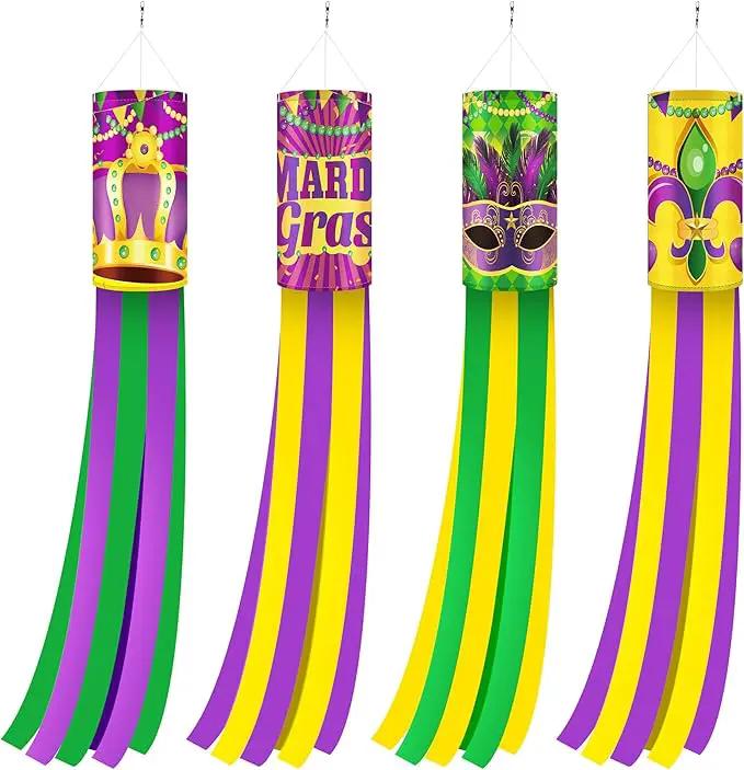 EBaokuup 4 Pcs Mardi Gras Wind Sock,41.3 Inch Mardi Gras Spinners Windsock,Purple Yellow Green Decor Windsock for Home Yard Party Mardi Gras Outdoor Decoration by GreenHaven Gardens