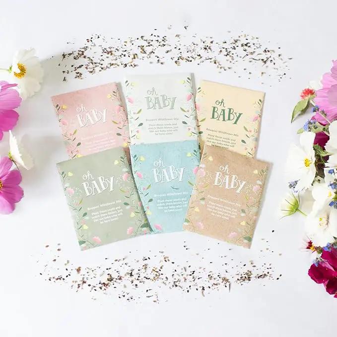 BENTLEY SEED CO. Oh Baby Flower Seeds Packets - Girl/Boy Baby Shower Favors - Pre-Filled, 25 Wildflower Seed Packs for Favor - Eco-Friendly Gift & Babys Guest Giveaways - Non-GMO Seeds - Brown Envelop