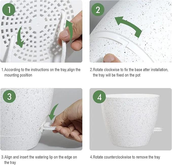 12 inch Large Self Watering Pots, Plastic Planters with 60oZ Removable Deep Reservoir and Multi Mesh Drainage Holes for Indoor Outdoor Garden Plants and Flowers, White Speckles by GreenHaven Gardens