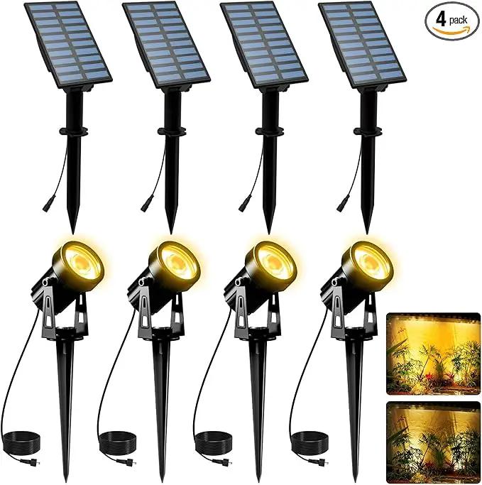 Solar Landscape Spotlights 4 Pack Warm White 3000K, T-SUNUS IP65 Waterproof Outdoor Solar Spot Lights for Yard 9.8ft Cable, Separated Panel Garden Light for Flag Driveway Porch Walkway Pool Patio Pond by GreenHaven Gardens