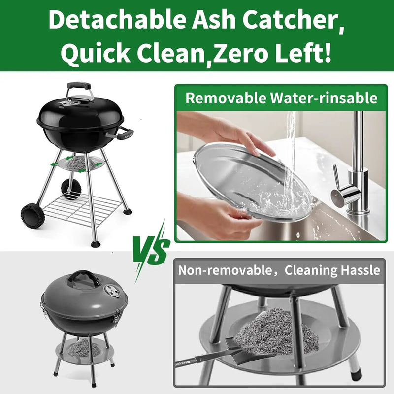 BEAU JARDIN Charcoal Grill 18 Inch for Outdoor Cooking BBQ Barbecue Coal Kettle Bowl Grill Portable Heavy Duty Round with Wheels Grilling for Tailgating Patio Backyard Camping Black BG4691 by GreenHaven Gardens