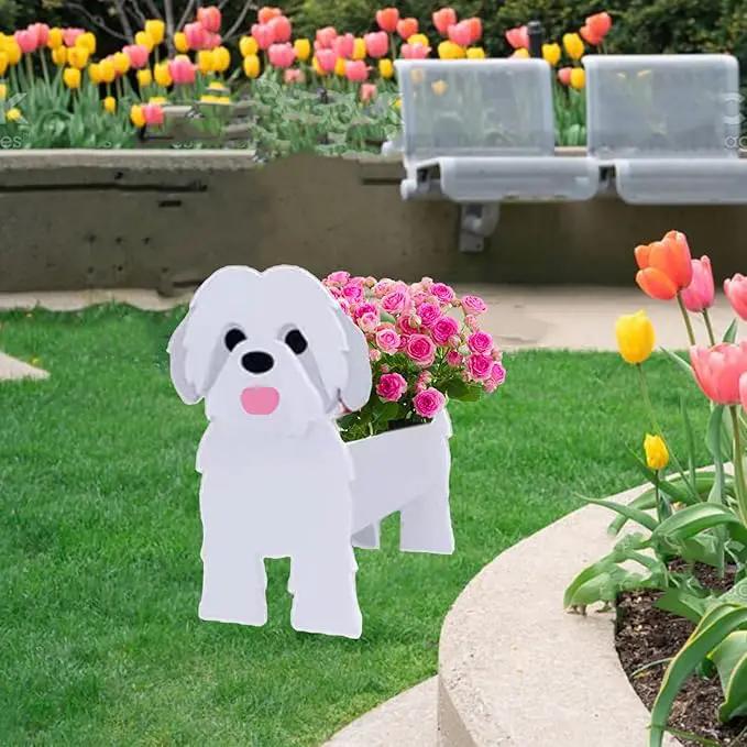 Shih Tzu White Dog Planter Plant Pots,Cute Garden Dog Flower Planter,Dog Planters Birthday Gifts for Women,Office,Indoor/Outdoor Decor（9.45 * 8.98 * 13.5in） by GreenHaven Gardens