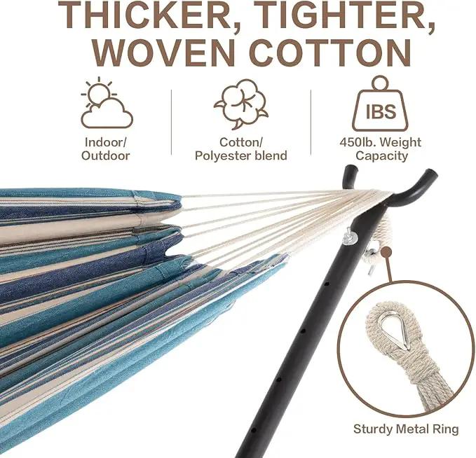 PNAEUT Double Hammocks with Stand for Outside, Portable Space Saving Heavy-Duty Steel Stand for Indoor Outdoor Patio with Carrying Bag, 450 lbs Capacity (Lightblue) by GreenHaven Gardens