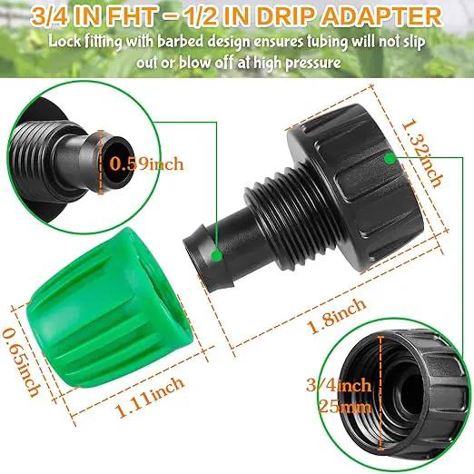 3/4 Inch Female Pipe Thread to 1/2 Inch Drip Irrigation Tubing Adapter: 8 Pieces 1/2 in. Barbed Drip Line x 3/4 in. Faucet PVC Adapter Connect 3/4" FHT Faucet, Sprinkler Manifold, Garden Hose by GreenHaven Gardens