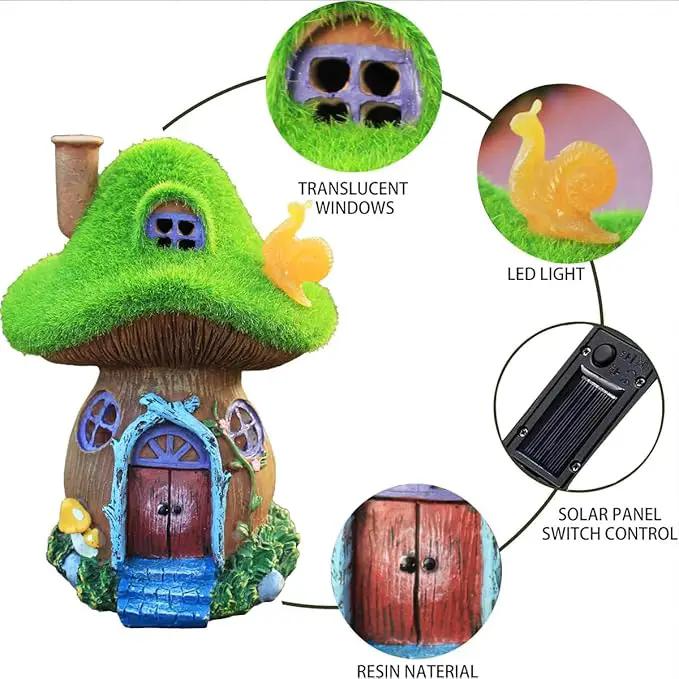 Mushroom Garden Statues,Outdoor Fairy House Figurine with Solar Powered Garden Light, Gifts for Women Mom Grandma Halloween Decor or Yard Decor (Resin) by GreenHaven Gardens