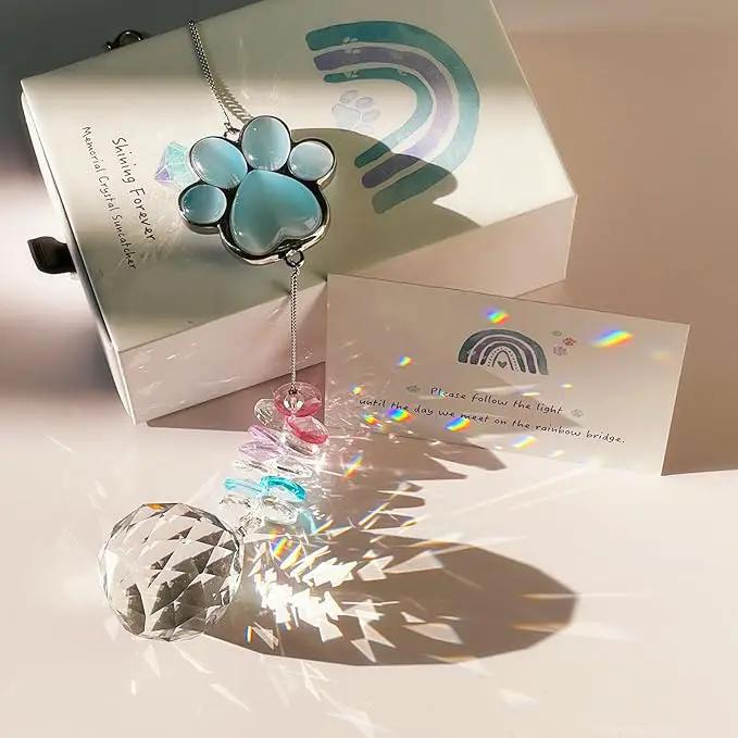 Pet Memorial Suncatcher - Dog Paw Memorial Gifts, Pet Loss Crystal Prisms Rainbow Maker, Lost of Dog Bereavement Gift Idea, Thoughtful Dogs and Cats Remembrance Sun Catcher, Pet Sympathy Gifts by GreenHaven Gardens