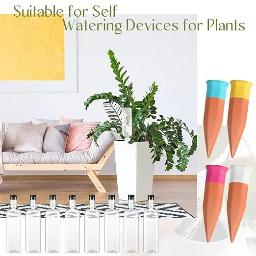 8 Pack Plant Watering Devices, Terracotta Self Watering Spikes with 25 oz Plastic Wine Bottles, Slow Release Plant Waterer Self Watering Planter for Vacation Indoor Outdoor Plant by GreenHaven Gardens