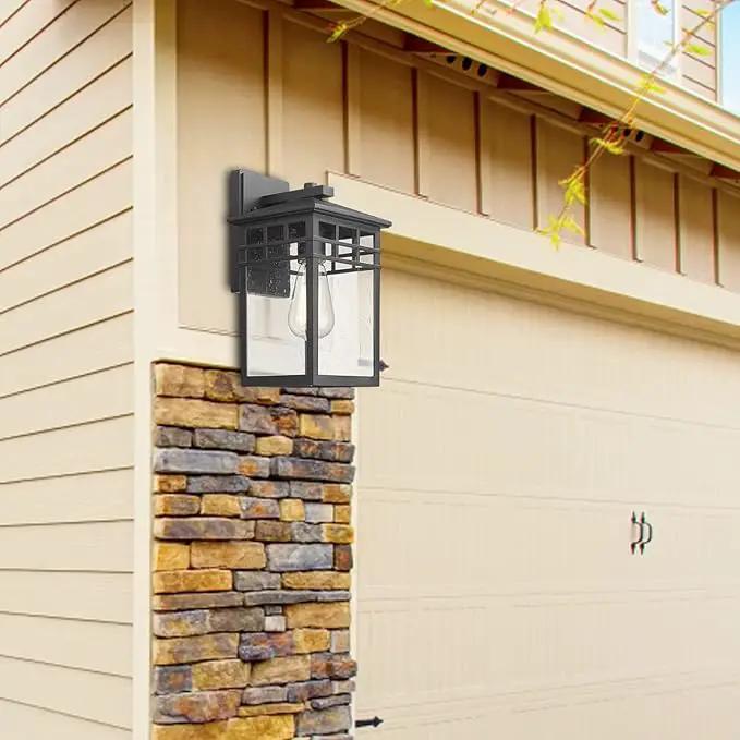 Outdoor Light Fixture Wall Mount, Modern Exterior Lights Fixture Wall Sconces with Seeded Glass for Front Porch, Farmhouse Rustic Waterproof Lantern Lamp in Black Finish for Home, Barn, Garage by GreenHaven Gardens