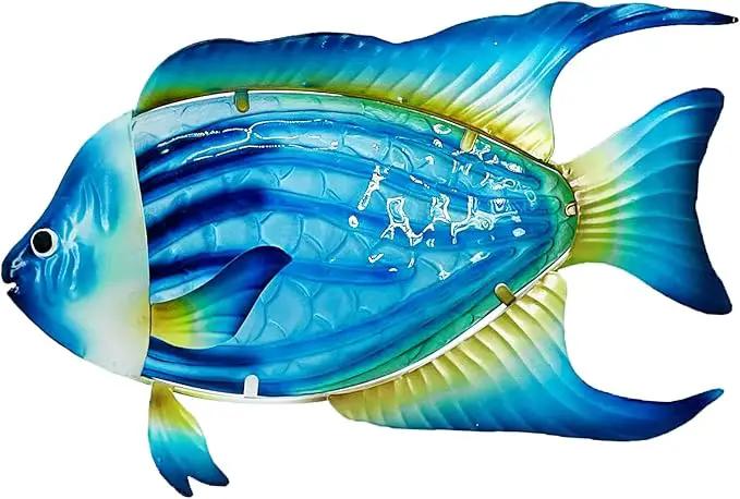 John's Studio Fish Sea Wall Decor Outdoor Metal Garden Hanging Art Glass Sculptures Home Ocean Theme Decorations for Kitchen Bathroom and Pool - Blue by GreenHaven Gardens