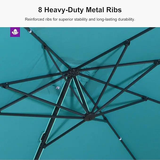 PURPLE LEAF 9' × 11.5' Patio Cantilever Umbrella with Base Outdoor Rectangle Adjustable Offset Umbrellas with 360-degree Rotation and 8 Heavy Duty Metal Ribs for Garden Deck Pool Turquoise Blue by GreenHaven Gardens