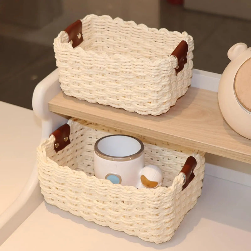 Small baskets for Organizing,Cute woven Storage basket with recycled paper rope for Shelves Bathroom,Little decorative basket,Set of 3 (Beige) by GreenHaven Gardens