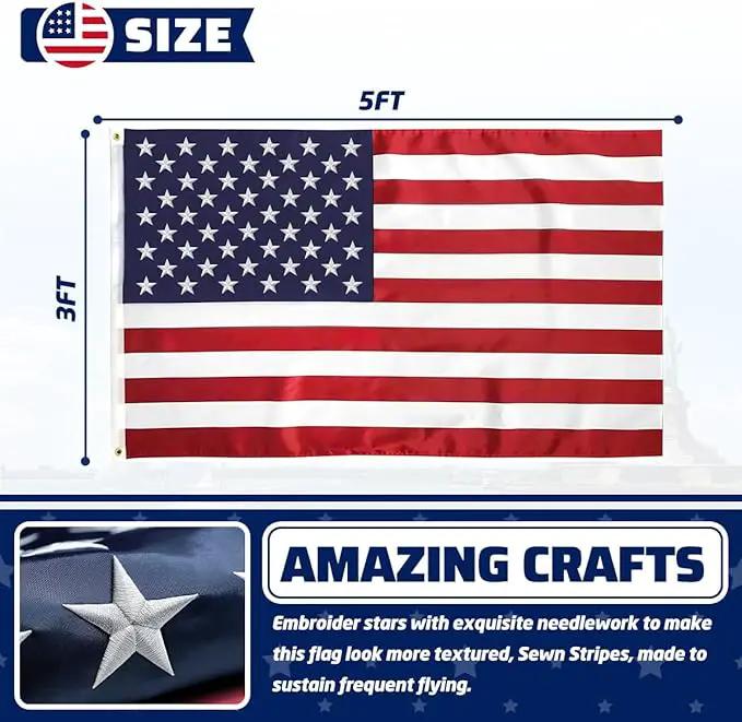 American USA Pleated Fan Flag, 2x4 Feet USA Bunting Decoration Flags Embroidered Patriotic Stars & Sewn Stripes Canvas Header Brass Grommets. (3x5Ft American Flag) by GreenHaven Gardens