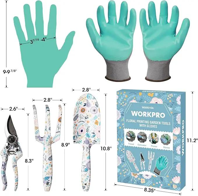 WORKPRO Aluminum Garden Tool Set, 4PCS Heavy Duty Hand Garden Tools with Box Include Trowel, Rake, Pruner, Garden Gloves, Garden Gifts by GreenHaven Gardens