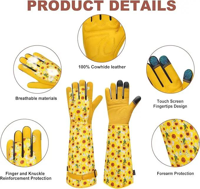DLY Gardening Gloves for Women, Rose Gloves Gardening Thorn Proof, Long Garden Gloves for Women, Breathable Cowhide Leather Gauntlet (Small, Yellow by GreenHaven Gardens