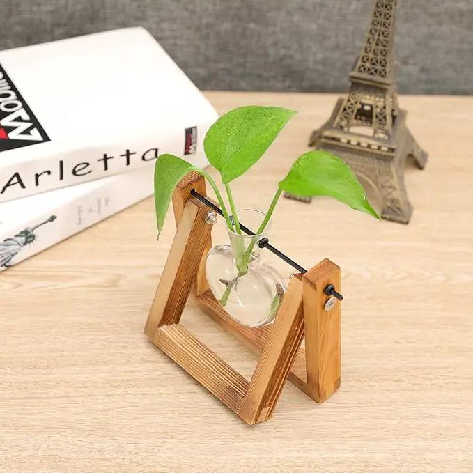 Kingbuy Terrarium with Wooden Stand, Desktop Propagation Station, Air Plant Holder, Metal Swivel Holder for Hydroponics, Home Garden, Wedding Decor - 1 Hearted Vase by GreenHaven Gardens
