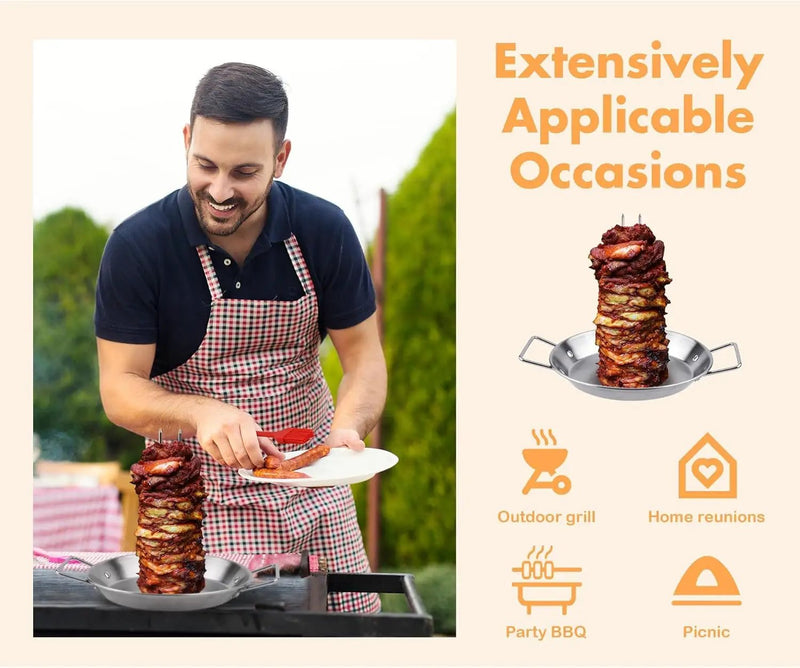 Elcoho Al Pastor Skewer for Grill BBQ Vertical Skewer Pan with Spikes Brush Tongs Screwdriver Al Pastor Rotating Grill Vertical Rotisserie for Turkey Tacos Al Pastor Shawarma Chicken on Smoker Oven by GreenHaven Gardens